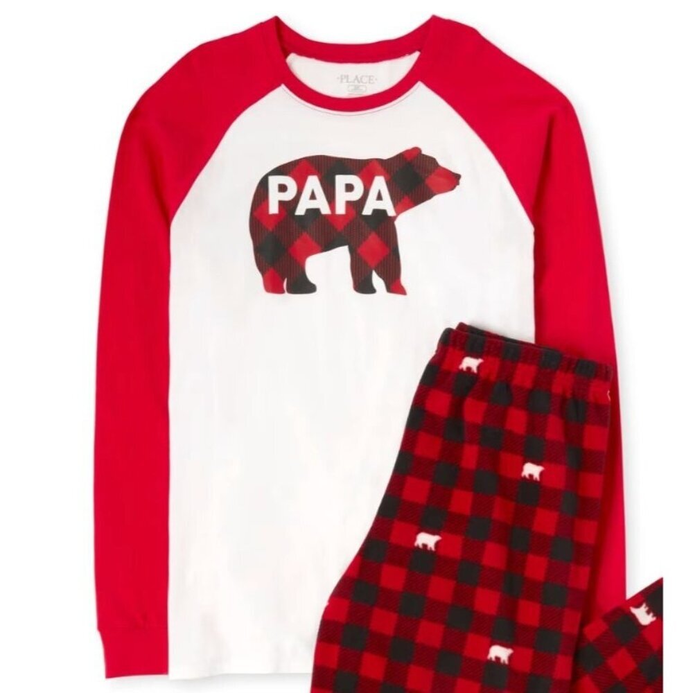 The Children’s Place Men's Family Bear Buffalo Plaid Cotton TOP ONLY, Size XXXL
